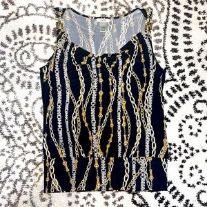 CACHÉ Gold Chain Versace Black Tank Top w/ Gold Chain Link Strap